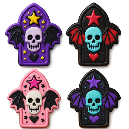 Mighty Gadget Gothic Skull with Wings Cookie Cutter & Stamp - 4x2.8" Edgy Design for Halloween Treats (Random Color)