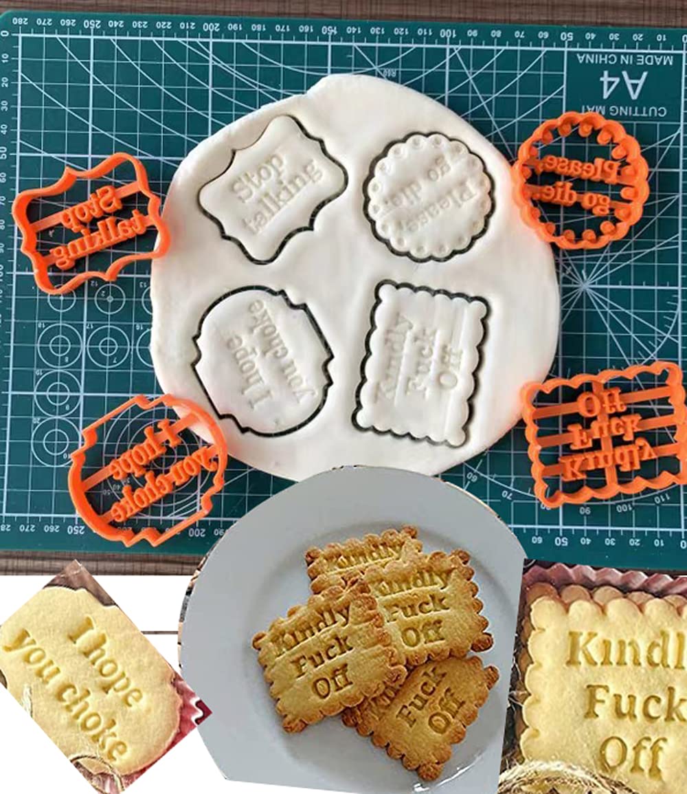 4PCS Funny Cookie Moulds Set for Baking,Cookie Molds with Rude Sayings Cuss Words, Cookie Cutters Form with Fun and Irreverent Phrases, Cookie Molds with Wish Words