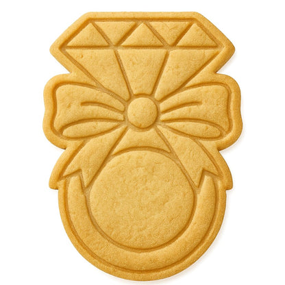 Elegant Diamond Ring with Ribbon Cookie Cutter - 4x3" Wedding Baking Fun