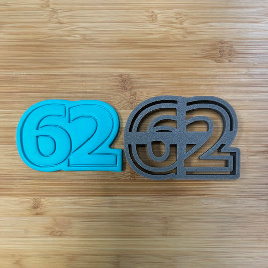 62 cookie cutter - Perfect for Milestone Celebrations (3x4.3") Made in the USA by Mighty Gadget