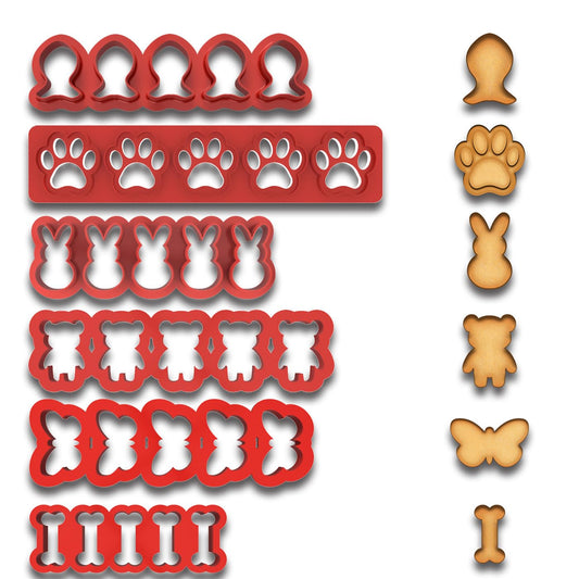 Mini Cookie Cutter Set – 1.2” Fondant Cutters with Paw, Bone, Bunny, Butterfly, Bear, and Fish Shapes, Animal Shapes for Baking, Cake Decorating, and Crafts