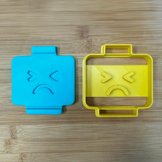 Detailed Toy Block Head Cookie Cutter (Frustrated Face) - 3.5x3.3"