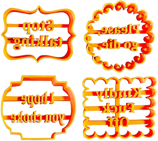 4PCS Funny Cookie Moulds Set for Baking,Cookie Molds with Rude Sayings Cuss Words, Cookie Cutters Form with Fun and Irreverent Phrases, Cookie Molds with Wish Words