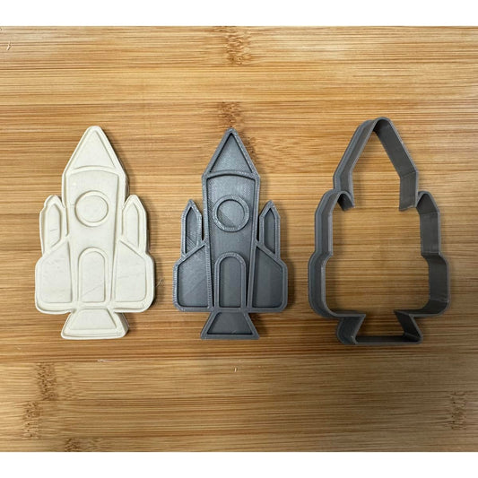 Space Rocket Cookie Cutter & Stamp Set, model A200 4" Made in USA by Mighty Gadget (4 x 2.6 inches)