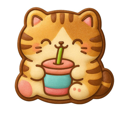 Kawaii Cat Drinking Soda Cookie Cutter - 4x3.8" Fun Baking Design for Kids