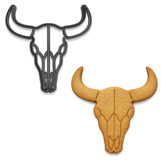 Western Cattle Skull Cookie Cutter & Stamp Set – 4x3.9", Rustic Cowboy Longhorn Design (Random Color)